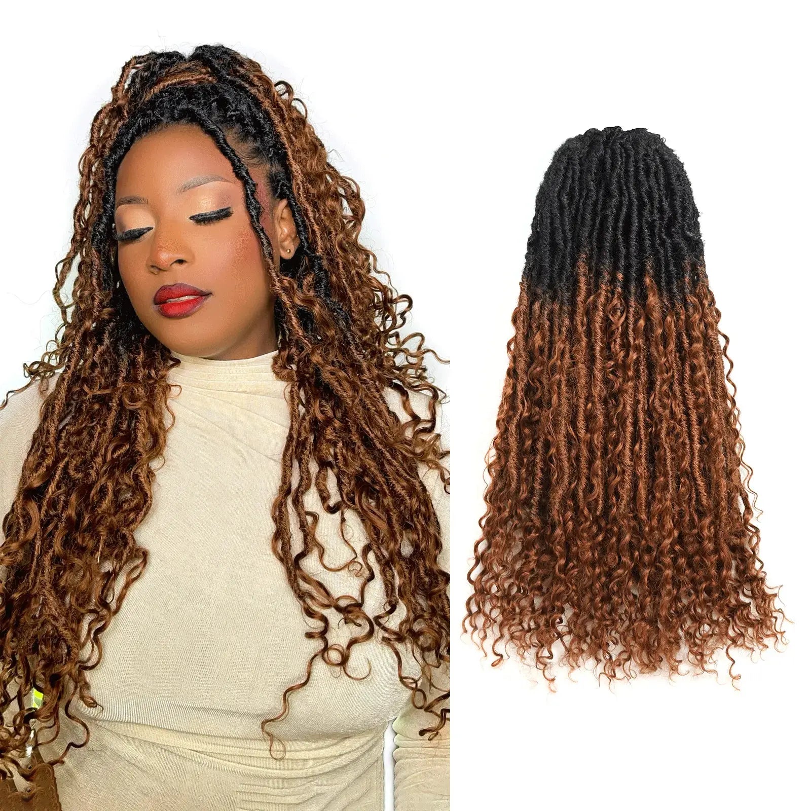 Toyotress Boho Locs With Human Hair Curls Pre Looped Goddess Boho Dreadlocks Curly Full Ends Hair Extensions